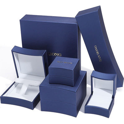 comprar Caja de embalaje de joyas octogonales con logotipo personalizado en cuero azul para anillos de collar online manufacture