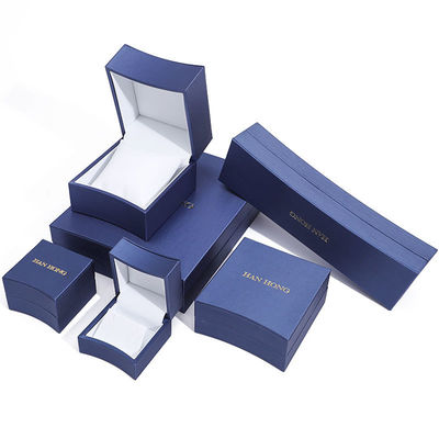Caja de embalaje de joyas octogonales con logotipo personalizado en cuero azul para anillos de collar