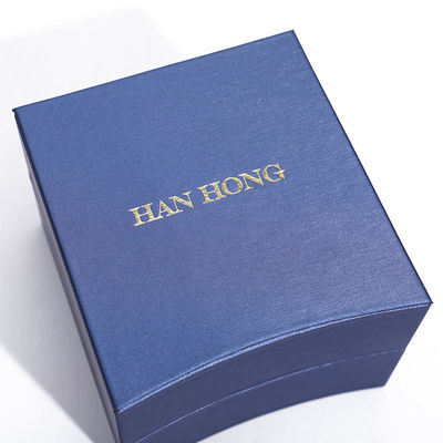 Caja de embalaje de joyas octogonales con logotipo personalizado en cuero azul para anillos de collar