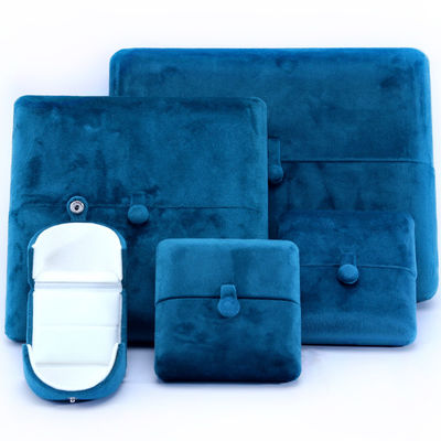 Caja de joyería de terciopelo azul hecha a mano para pulseras, pendientes, collares, anillos, tamaño 10*10*3cm