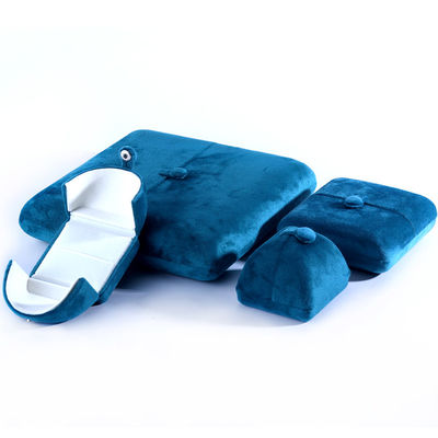 Elegante joyero de doble puerta, joyero de terciopelo azul de alta gama con logotipo