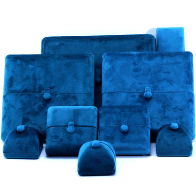 Caja de joyería de terciopelo azul hecha a mano para pulseras, pendientes, collares, anillos, tamaño 10*10*3cm