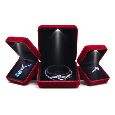 Caja de joyas verdes Custom LED paquete de joyas de terciopelo con lujo y caja de anillo personalizado