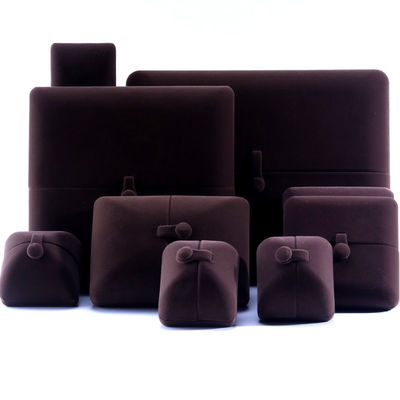 Caja de joyas de terciopelo marrón rectangular para los aretes de brazalete de logotipo personalizado Hanhong