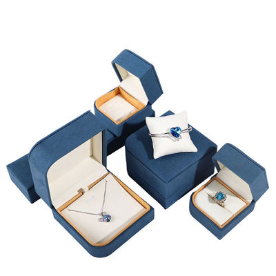 Caja de embalaje de joyas de cuero de microfibra azul para aretes de anillo Hanhong 7 * 7 * 5cm