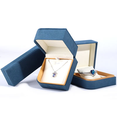 Caja de embalaje de joyas de cuero de microfibra azul para aretes de anillo Hanhong 7 * 7 * 5cm