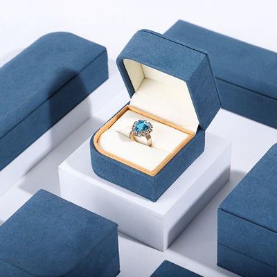 Caja de embalaje de joyas de cuero de microfibra azul para aretes de anillo Hanhong 7 * 7 * 5cm