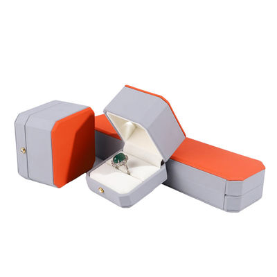 Paquete de joyería de lujo Hanhong Custom caja de cuero gris para anillos y colgantes