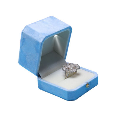 Cajas de joyería LED octogonales de terciopelo azul Solución personalizada de la pantalla Hanhong para el embalaje