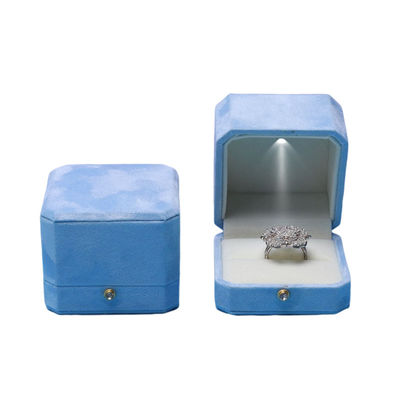 Cajas de joyería LED octogonales de terciopelo azul Solución personalizada de la pantalla Hanhong para el embalaje