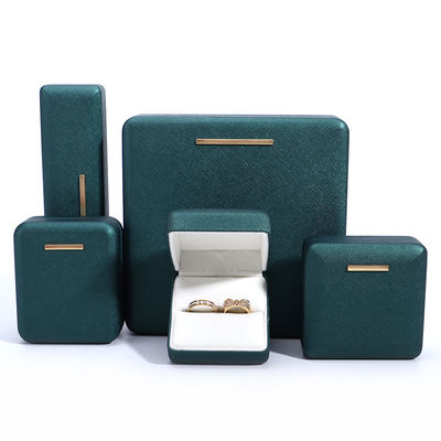 Caja de joyería de terciopelo de cuero PU verde Hanhong para logotipo personalizado y embalaje de lujo
