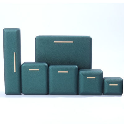 Caja de joyería de terciopelo de cuero PU verde Hanhong para logotipo personalizado y embalaje de lujo