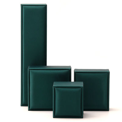 Caja de embalaje de joyas de terciopelo de lujo de lujo de color verde collar de cuero PU y anillo Hanhong