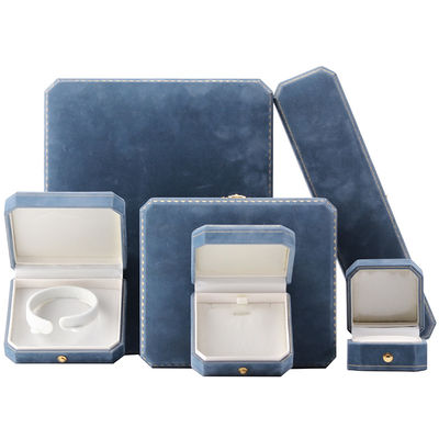comprar Caja de joyas de terciopelo azul claro para envases personalizados de collares y pulseras de lujo online manufacture