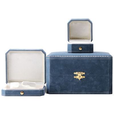 Caja de joyas de terciopelo azul claro para envases personalizados de collares y pulseras de lujo