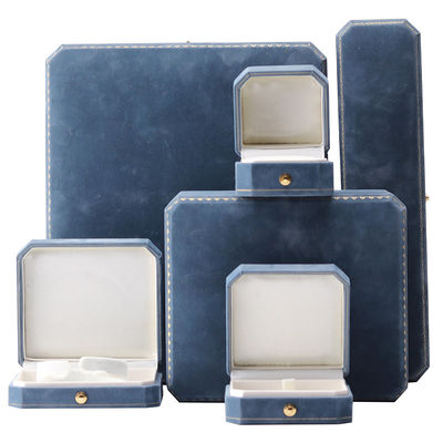 Caja de joyas de terciopelo azul claro para envases personalizados de collares y pulseras de lujo