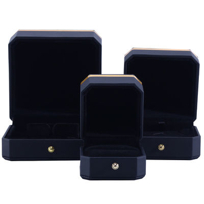 Caja de joyería de cuero PU negro octogonal para brazalete de logotipo personalizado de Hanhong Collar de anillo