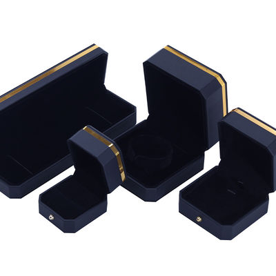 Caja de joyería de cuero PU negro octogonal para brazalete de logotipo personalizado de Hanhong Collar de anillo