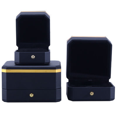 Caja de joyería de cuero PU negro octogonal para brazalete de logotipo personalizado de Hanhong Collar de anillo