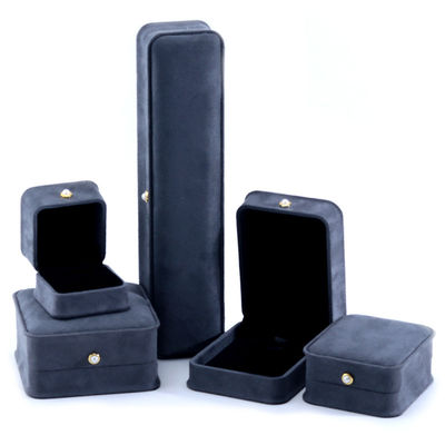 Caja de joyas de terciopelo gris hecha a mano para pulseras de lujo personalizadas con pendientes collar de perlas