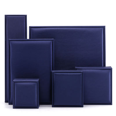 Caja de embalaje de joyas de terciopelo hechas a mano de Hanhong para collar y anillo 9*9*4.5cm Cuero PU azul
