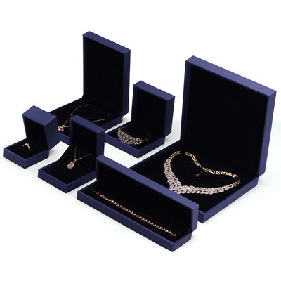 Caja de embalaje de joyas de terciopelo hechas a mano de Hanhong para collar y anillo 9*9*4.5cm Cuero PU azul