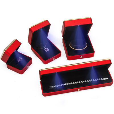 Luxury Red LED Light Up Caja de joyas, Cajas de embalaje de joyas tamaño personalizado