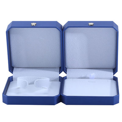 Caja de almacenamiento de joyas en forma de corona en cuero azul PU para anillos y accesorios