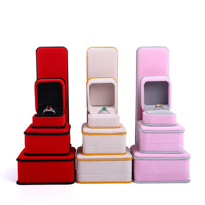 Caja de embalaje personalizada de joyas de terciopelo rojo doble capa para collar de pulsera y anillo