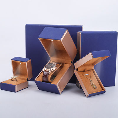 comprar 19x19x4cm Caja de regalo de joyería de cuero PU de terciopelo azul con luz LED y forro de terciopelo online manufacture