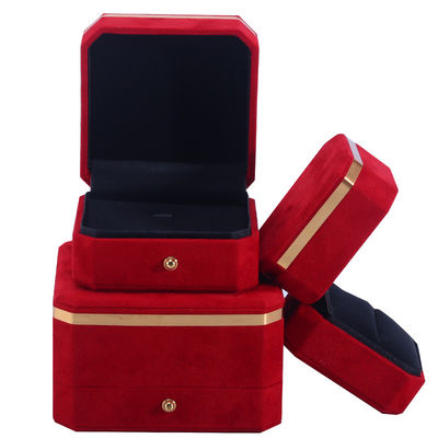 Fabricación al por mayor Collar Anillo Joyería Conjunto de embalaje Caja de joyería Caja de regalo de joyería Logotipo personalizado Rojo de terciopelo Caja de joyería con borde dorado