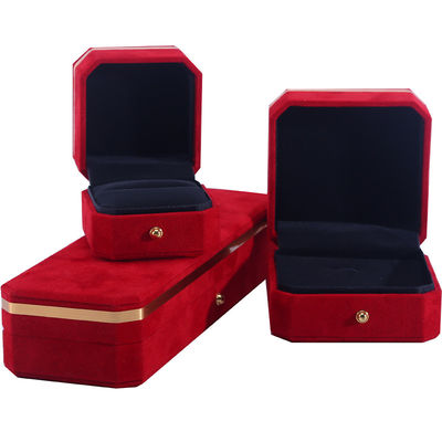 Fabricación al por mayor Collar Anillo Joyería Conjunto de embalaje Caja de joyería Caja de regalo de joyería Logotipo personalizado Rojo de terciopelo Caja de joyería con borde dorado