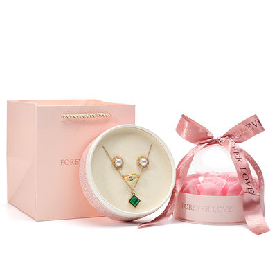 OEM Logotipo redondo Salvar Rosa Flor de joyería caja para la boda regalo de cumpleaños dama de honor