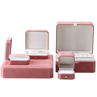 Caja de joyería rectangular de terciopelo rosa para juego de pulseras con patrón de lujo, logotipo personalizado
