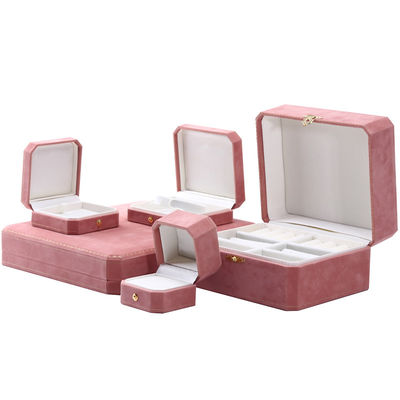 Caja de joyería rectangular de terciopelo rosa para juego de pulseras con patrón de lujo, logotipo personalizado
