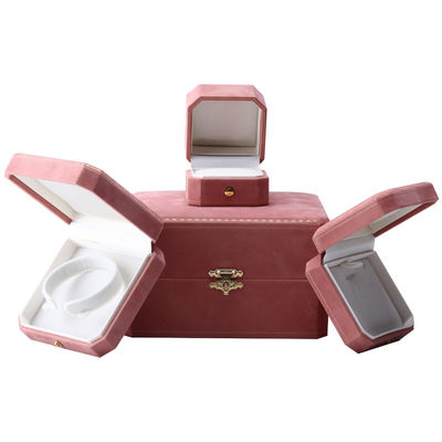 Caja de joyería rectangular de terciopelo rosa para juego de pulseras con patrón de lujo, logotipo personalizado
