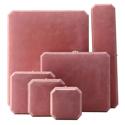 Caja de joyería rectangular de terciopelo rosa para juego de pulseras con patrón de lujo, logotipo personalizado