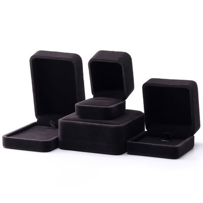 Impresión de logotipos personalizados Caja de anillos de joyas en forma cuadrada hecha a mano con terciopelo gris oscuro