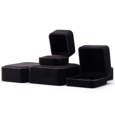 Impresión de logotipos personalizados Caja de anillos de joyas en forma cuadrada hecha a mano con terciopelo gris oscuro