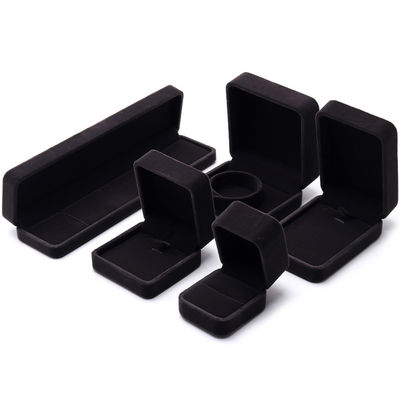 Impresión de logotipos personalizados Caja de anillos de joyas en forma cuadrada hecha a mano con terciopelo gris oscuro