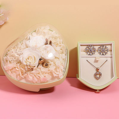 Logotipo personalizado en forma de corazón caja de cajones de joyas rosa caja de flores para anillo