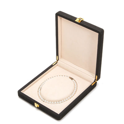 comprar Negro Hanhong Personalizado de esquina redondeada de anillo de cuero de microfibra joyería caja de embalaje de lujo conjunto de collar de perlas joyería caja de almacenamiento online manufacture