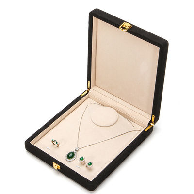 Negro Hanhong Personalizado de esquina redondeada de anillo de cuero de microfibra joyería caja de embalaje de lujo conjunto de collar de perlas joyería caja de almacenamiento