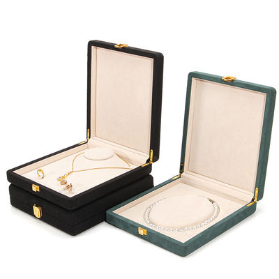 Negro Hanhong Personalizado de esquina redondeada de anillo de cuero de microfibra joyería caja de embalaje de lujo conjunto de collar de perlas joyería caja de almacenamiento