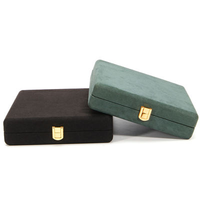 Negro Hanhong Personalizado de esquina redondeada de anillo de cuero de microfibra joyería caja de embalaje de lujo conjunto de collar de perlas joyería caja de almacenamiento