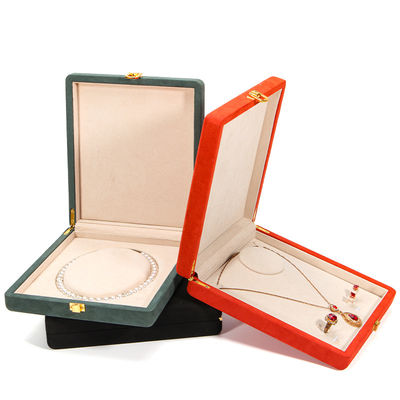 Negro Hanhong Personalizado de esquina redondeada de anillo de cuero de microfibra joyería caja de embalaje de lujo conjunto de collar de perlas joyería caja de almacenamiento