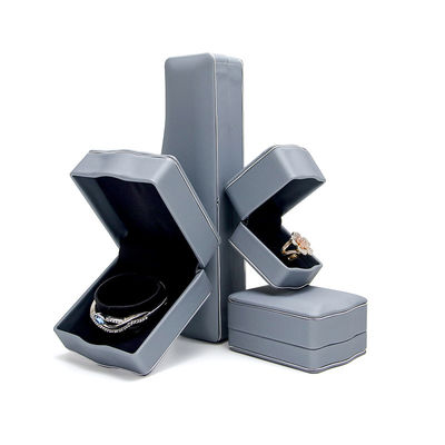Caja de joyería de lujo de cuero PU gris para collar de anillo Conjunto de pulseras Embalaje de Hanhong