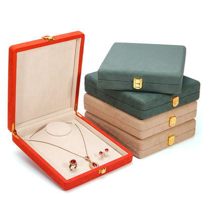 Caja de embalaje de joyas de cuero de microfibra naranja de Hanhong para collar de perlas de lujo