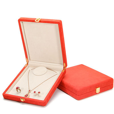 Caja de embalaje de joyas de cuero de microfibra naranja de Hanhong para collar de perlas de lujo
