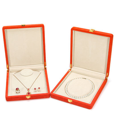 Caja de embalaje de joyas de cuero de microfibra naranja de Hanhong para collar de perlas de lujo